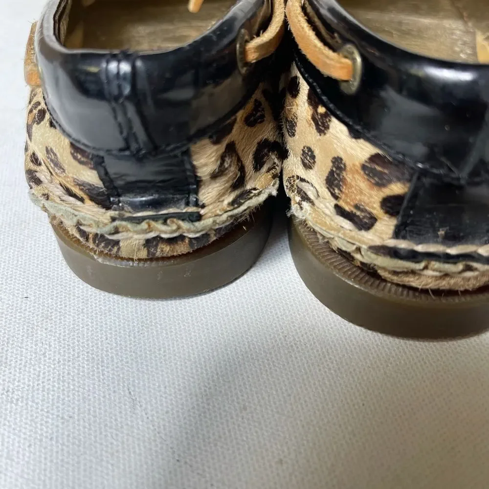 Sperry Too Sider Calf hair leopard prints & black patent leather size 7.…